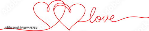 Interconnected red hearts with love text on white background for valentine's day and romantic concepts