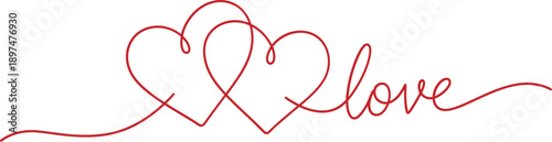 Interconnected red hearts with love text on white background for valentine's day and romance concepts