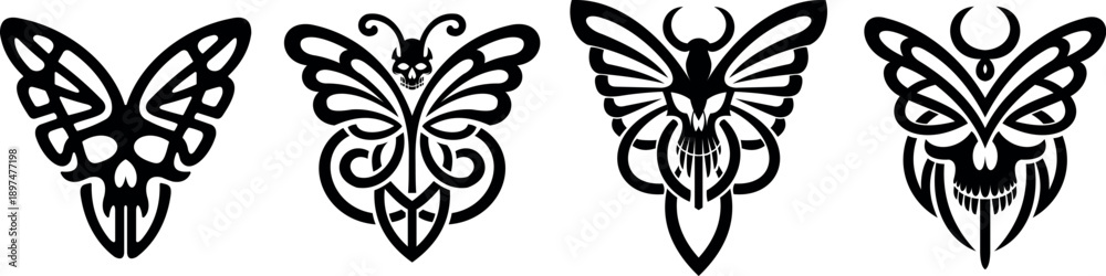 Fototapeta premium Luxury Butterfly Skull Demon Vector Icon Set