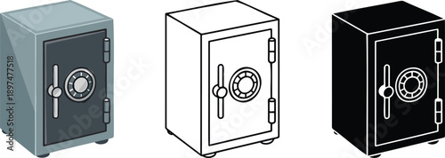 Security safe box silhouette & Outline and illustration set isolated on transparent background
