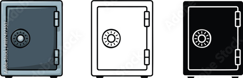 Security safe box silhouette & Outline and illustration set isolated on transparent background
