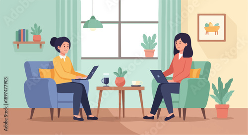 Two people working on laptops in a cozy living room (1)