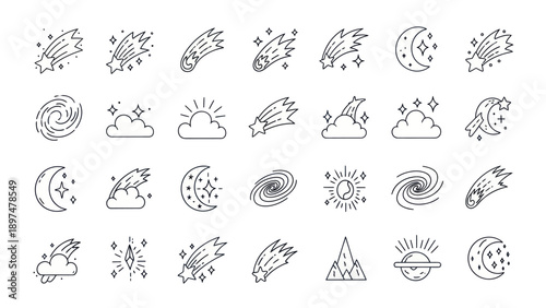 Cosmic Icons: Stars, Moons, Galaxies, Comets, and Sun Symbols