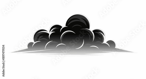 Stylized dark grey smoke or cloud formation against a white background