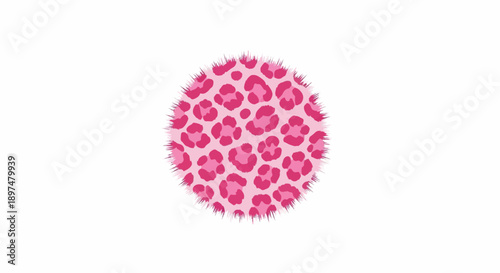 Fluffy pink orb with leopard print pattern and fuzzy edges