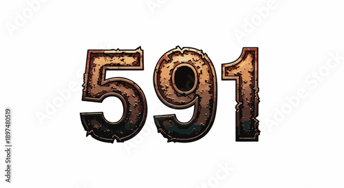 Textured, weathered numbers '591' with a metallic, rusty, and worn appearance