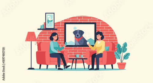 Two women chat over drinks while relaxing in comfortable armchairs in a cozy living room