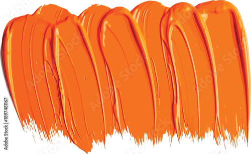 Textured orange paint strokes isolated on transparent background