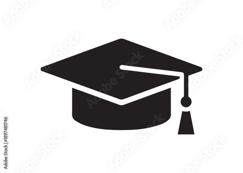 Graduation Hat Icon, Editable Solid Vector Illustration