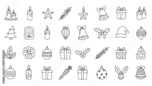 Christmas Icons Set: Festive hand-drawn holiday symbols for design and decoration