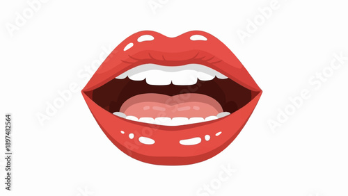 Vibrant red lips parted in an open mouth, revealing white teeth and a pink tongue