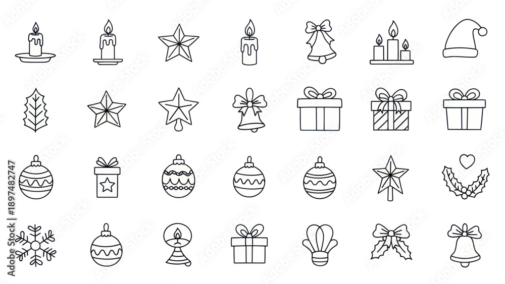 Fototapeta premium Christmas Icons: Set of Hand-Drawn Festive Symbols for Holiday Design