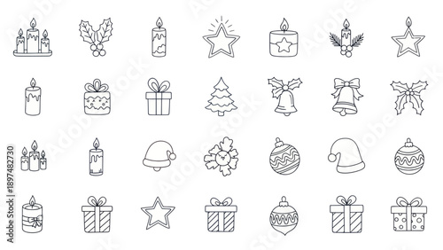 Christmas Icons Set: Hand-drawn vector illustrations of festive holiday symbols