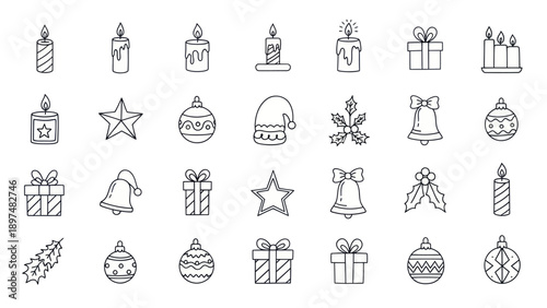Christmas Icons Set: Holiday Symbols Collection, Hand Drawn Style