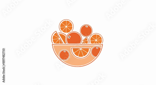 A stylized bowl overflowing with vibrant oranges and citrus slices, presented on a white background