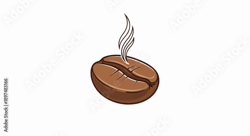 A stylized brown coffee bean emits delicate wisps of steam