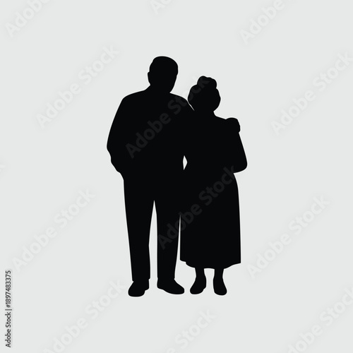Silhouette of a couple standing close together in a tender embrace. isolated on white background, Vector, illustration