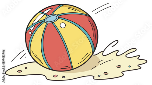 Colorful beach ball in cartoon style, glossy finish, cheerful look.