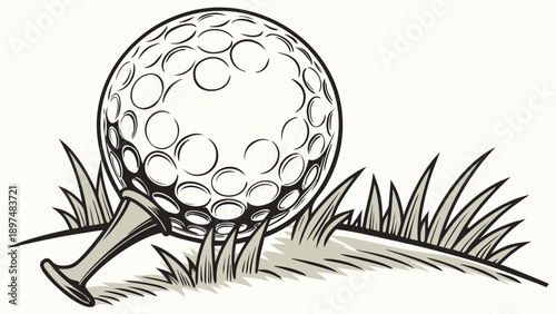 Ultra-realistic cartoon golf ball, with well-defined small reliefs, premium style.