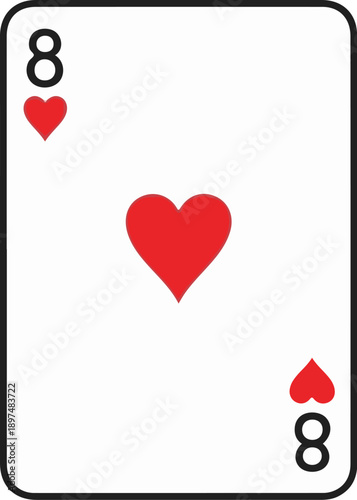 A single red heart playing card with the number 8 at the top left and bottom right corners
