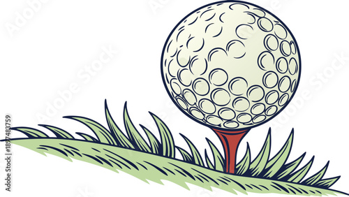 Ultra-realistic cartoon golf ball, with well-defined small reliefs, premium style.