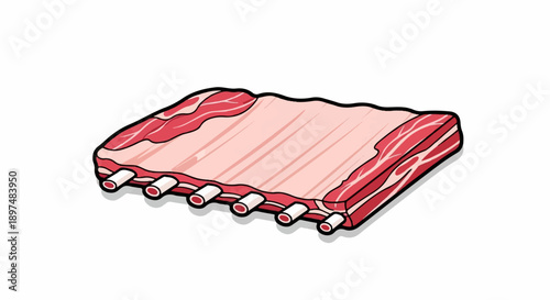 A raw rack of pork ribs, with distinct layers of meat and bone