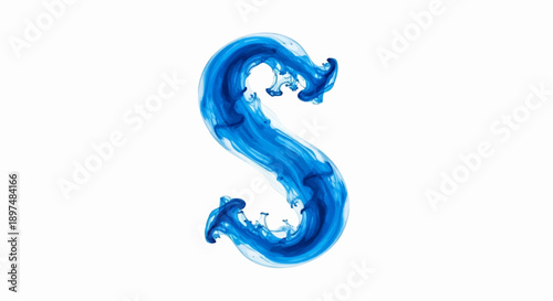 Fluid artistic letter S shape with blue ink and water effect