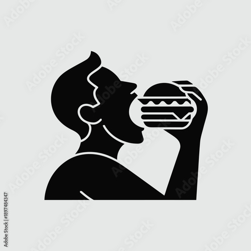 A person enjoying a delicious burger with a joyful expression isolated on white background, Vector, illustration