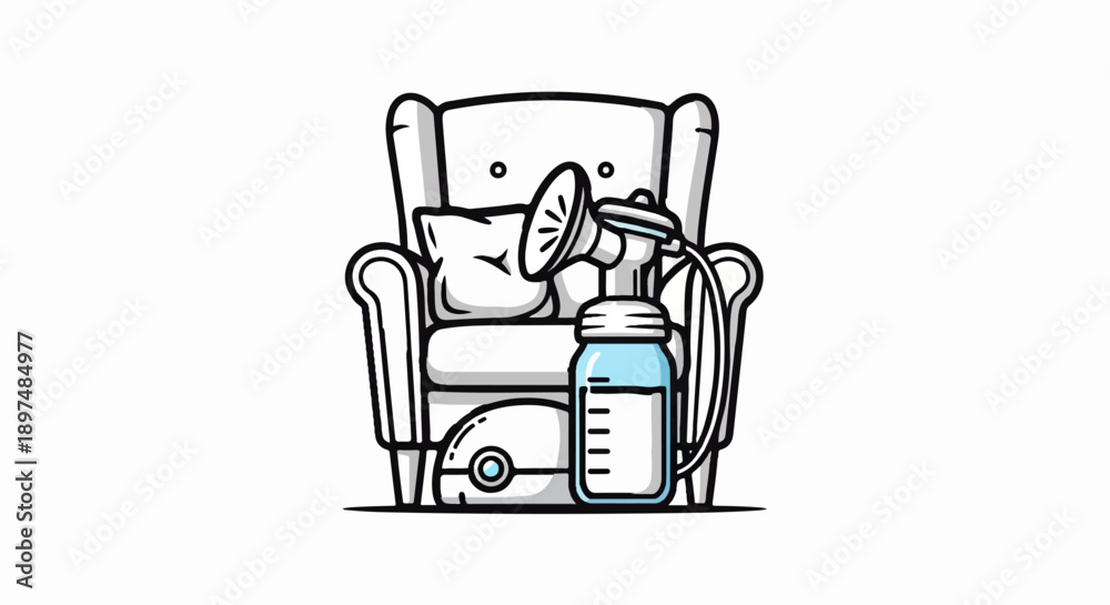 Fototapeta premium A comfy armchair with a breast pump and bottle