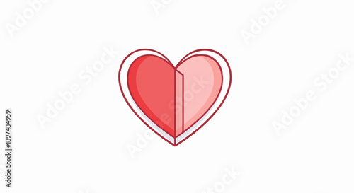 A split heart illustration in various shades of red and pink