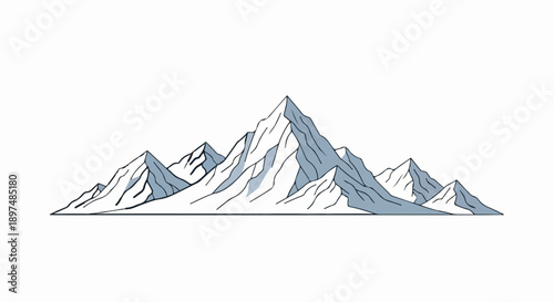 Stylized mountain range with snow-capped peaks and shaded slopes in a minimalist design