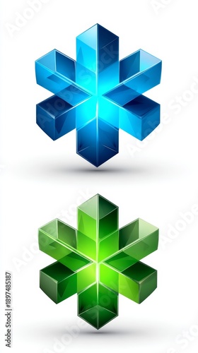 Abstract 3D Cube Logos in Blue and Green.