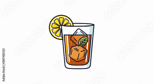 A refreshing iced tea with lemon and mint in a glass