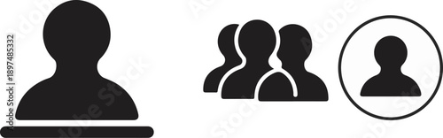Black silhouette icons representing a single person, a group of people, and a profile