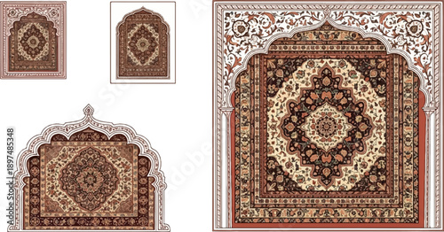 Intricate traditional patterns adorn ornamental archways showcasing detailed floral and geometric designs