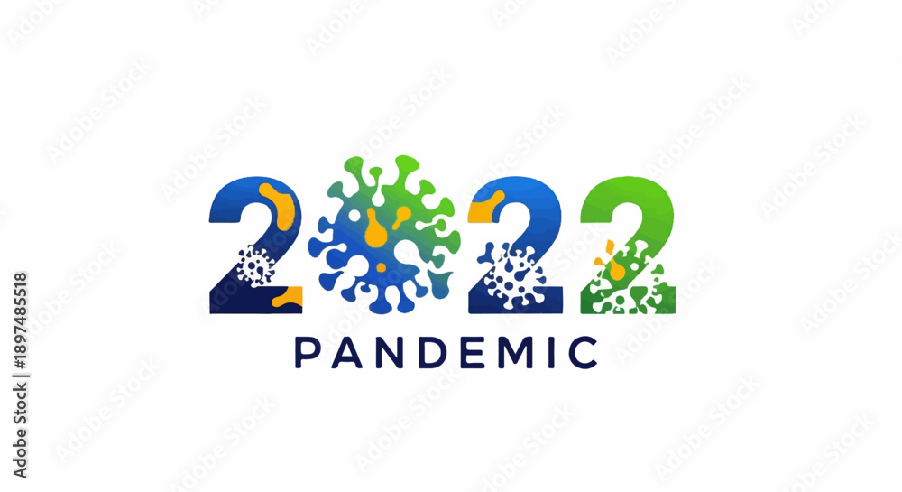 Obraz premium The year 2022 symbolized by pandemic virus imagery and text