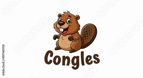 A cute, cartoon beaver with buck teeth and a flat tail smiles brightly above the word "Congles.