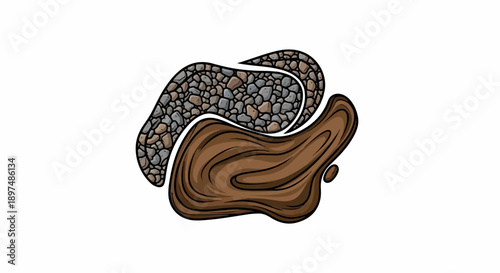 A yin-yang symbol formed by a stone pathway and a stream of mud