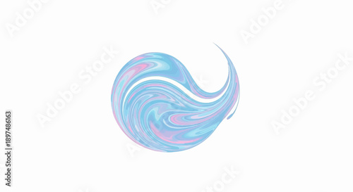 Abstract swirl of pastel blue and pink, resembling a fluid wave or a stylized yin yang symbol