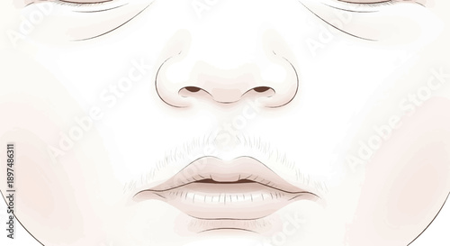 Close-up, minimalist illustration of a person's nose and lips, with faint skin tones