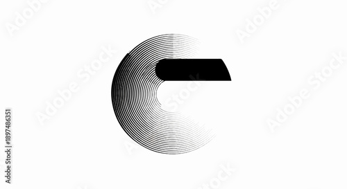 Abstract circular graphic with a solid black bar interrupting concentric lines