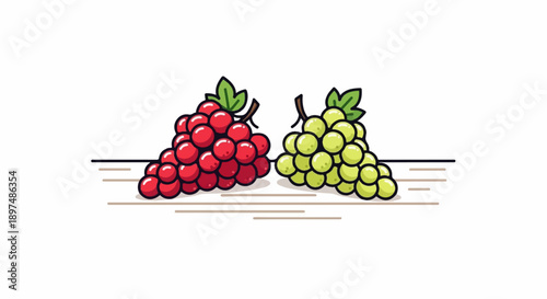 Two bunches of grapes, one red and one green, on a light background