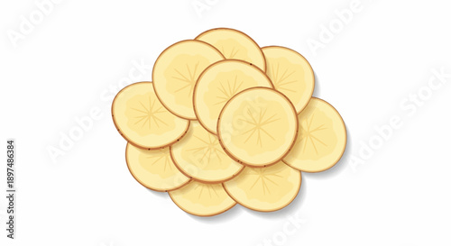 Sliced potato circles, a healthy food staple, arranged in a pile
