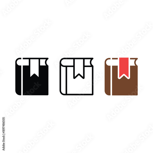 Three book icons in varying styles black outline and brown