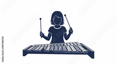 Silhouette of a child playing a xylophone with mallets