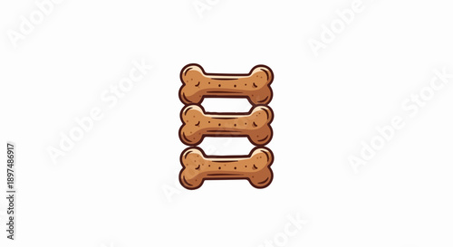A stack of three cartoon-style bone-shaped biscuits on a white background