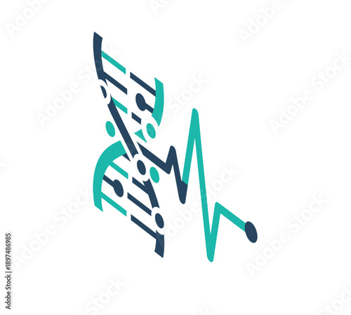 Digital DNA Helix and Healthcare Technology Isometric Vector

