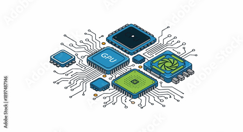 A circuit board with processors and connections