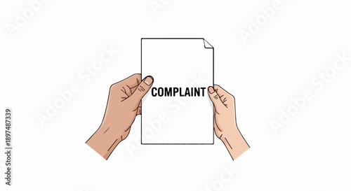 Hands hold paper with "COMPLAINT" text