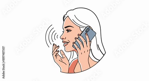 Person talking on phone, with sound waves emanating from mouth and device